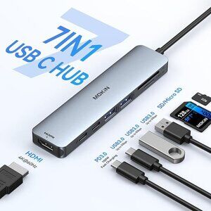 MOKiN 7 in 1 USB C Dongle with HDMI, SD Card Reader, USB C Data Port, Apple PC